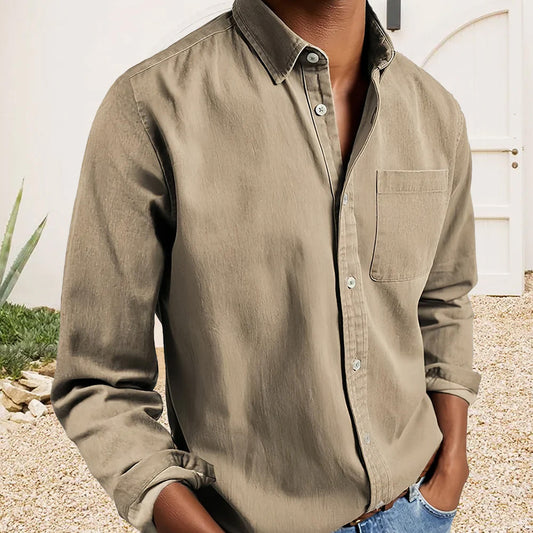 Delano | Men’s Textured Cotton Lapel Collar Shirt