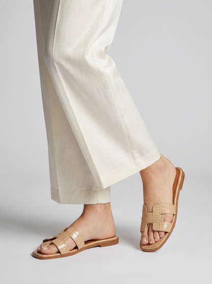 Heritage H Leather Sandals – Luxury Women's Flat Slide Sandals